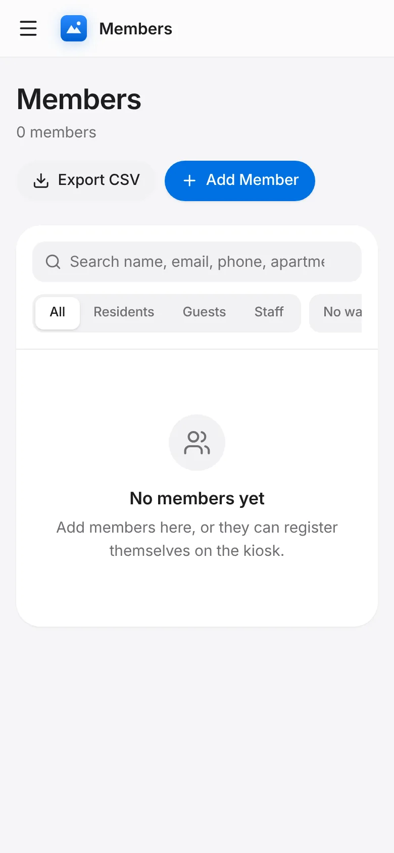 CoreFitness: Tap Members, set the filter you want, then tap Export CSV.