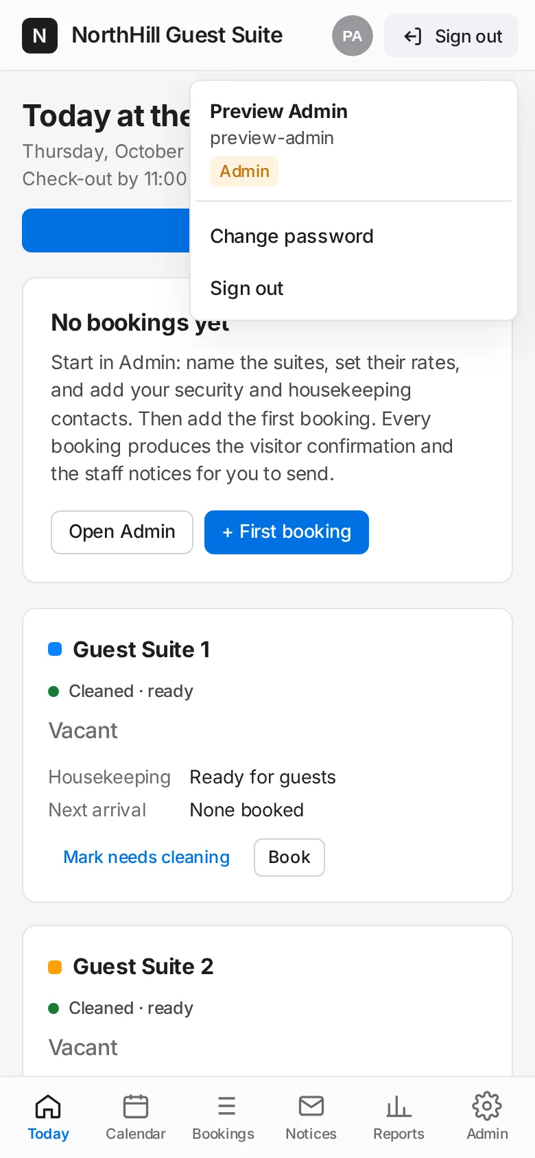 Guest Suite: Tap Your account at the bottom of the menu.