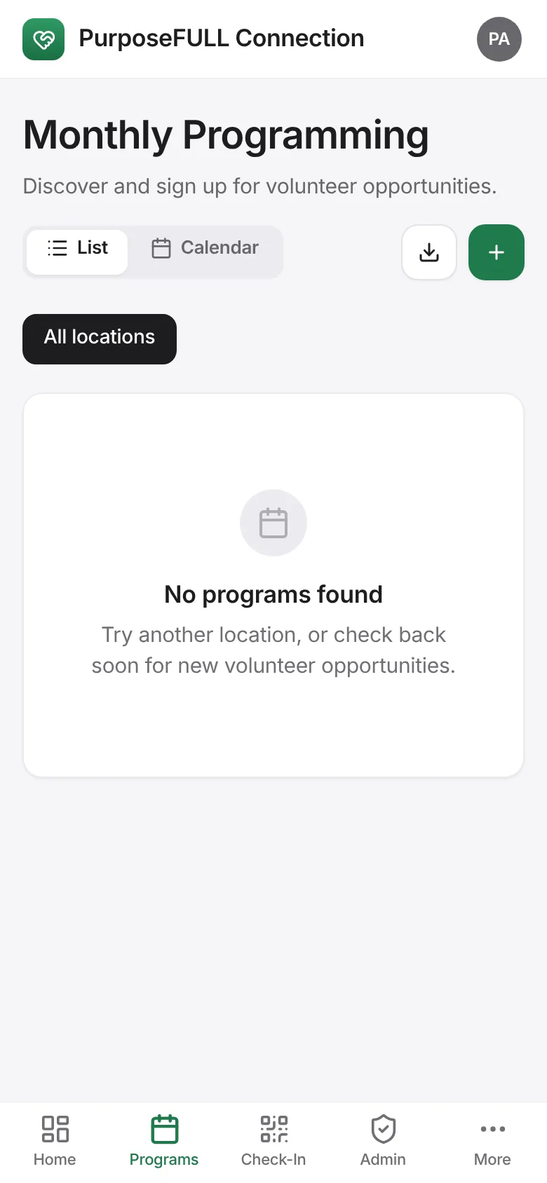 PurposeFULL Connection: Tap Programs and open the program.