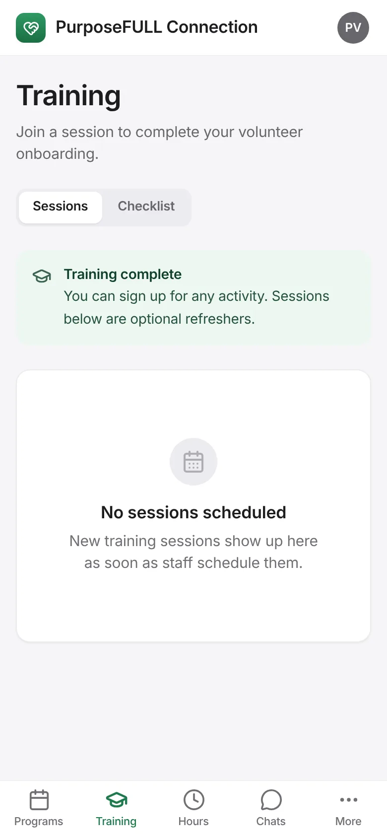 PurposeFULL Connection: Once approved, complete Training (waivers and an orientation session).
